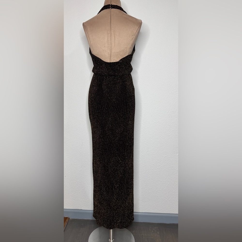 Nasty Gal Black and Gold Halter Dress, Size Medium - Picture 6 of 8